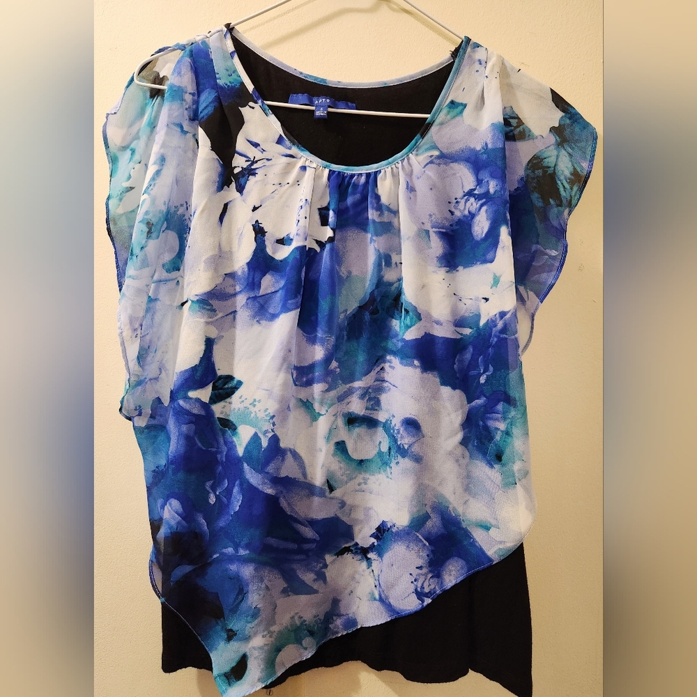 Apt 9 Blue and Black Watercolor Top